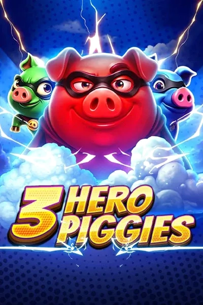 3 Hero Piggies slot game με κόκκινο, πράσινο και μπλε γουρούνι